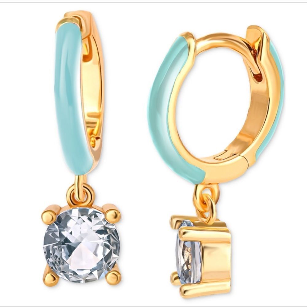 Giani Bernini Blue CZ Enamel Dangle Hoop Earrings in 18k Gold Sterling Silver